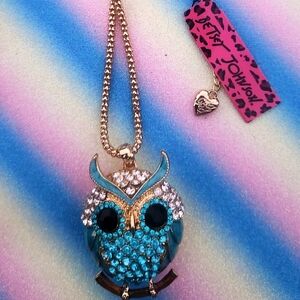 Betsy Johnson Charming Blue Owl Necklace